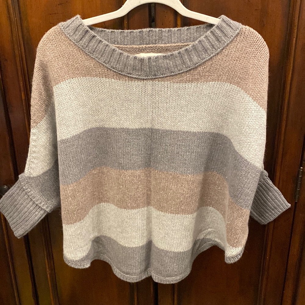 Loft Striped Earthtone poncho sweater